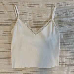 brandy melville/ john galt cropped white tank top with lace trim